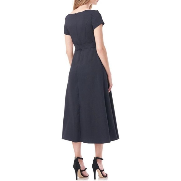 Kay Unger Francesca Asymmetrical Tea Length Dress Admiral Blue Black Size 8 NWT - Picture 2 of 4